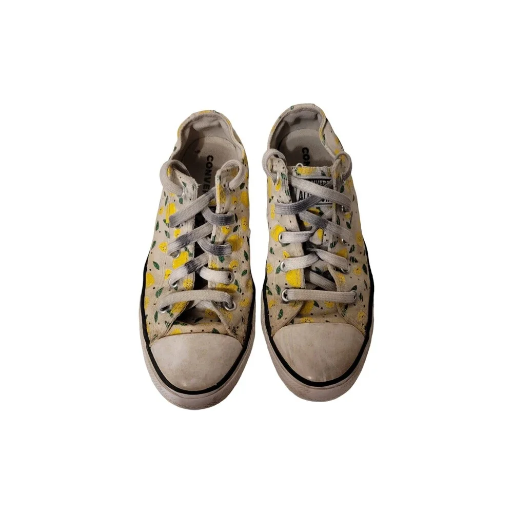 Converse Lemon Print Low Top Sneakers Juniors Youth Size 3 Yellow Lace Up